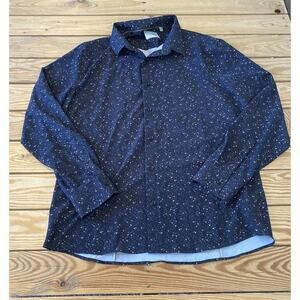 Stitch Note Long Sleeve Patterned Button Up Shirt Size Medium Men’s Black